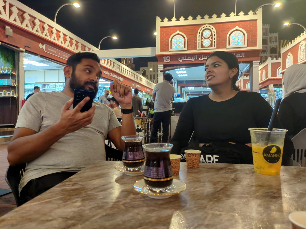 Vipin (left) and Navya (right) enjoying Ahmed's red tea